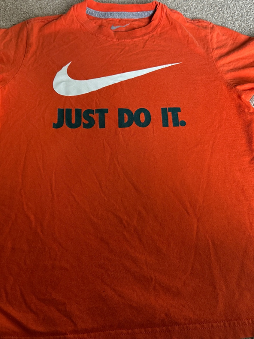Nike Orange Tee with White Swoosh and Navy Text